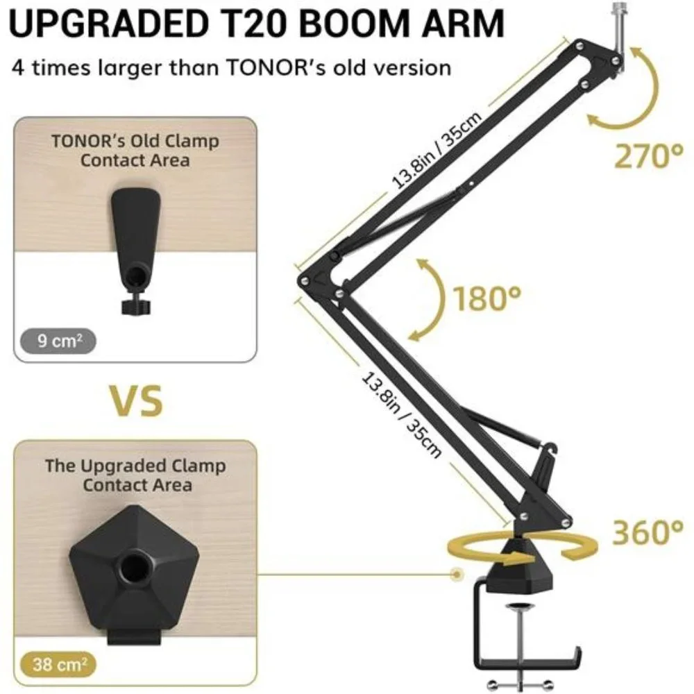 XLR Condenser Microphone, Professional Cardioid Studio Mic Kit with T20 Boom Arm